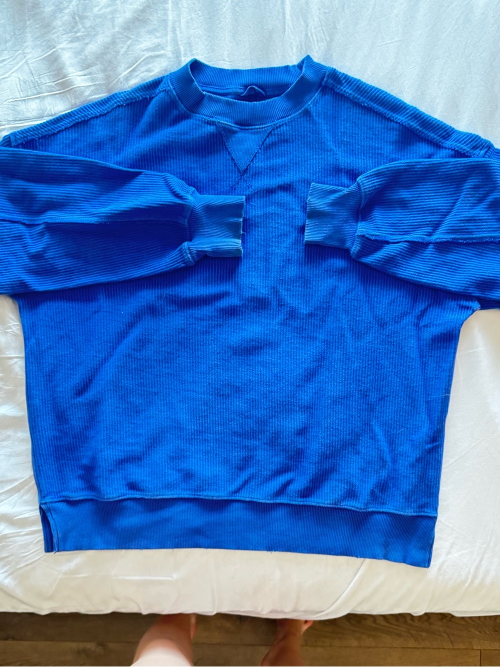 aerie Royal Blue Waffle-Knit Crewneck Sweater